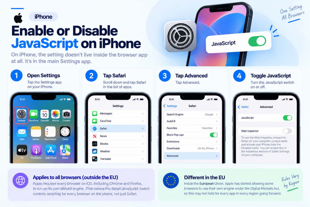 How to enable and disable JavaScript on Iphone