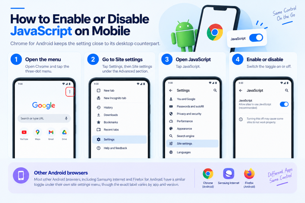 how to enable and disable javascript on mobile